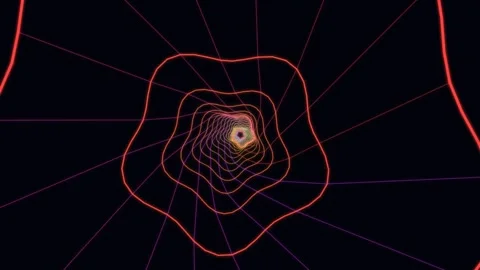 Abstract neon wireframe tunnel with shifting retro colors Stock Footage 337038805