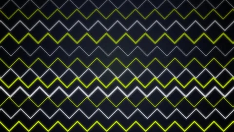 Abstract Neon Zigzag Lines Pattern Background, Yellow and White on Dark Stock Footage 348073133