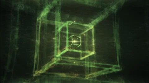 Abstract Nested Cubes in Green Spherical Surrounding - Sacred Geometry Иллюстрация