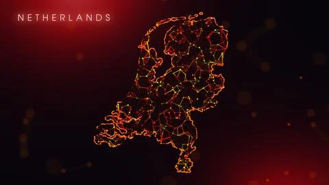 Abstract Netherlands Map Digital Network Background With Red And Orange Ple.. Illustrazione stock