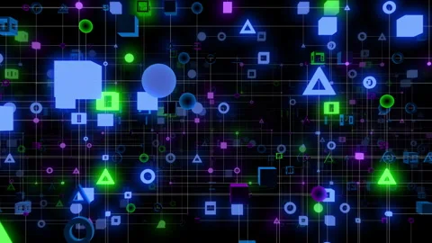 Abstract network background loop. Matrix of connected spheres, cubes, triangles. Stock Footage 344511523
