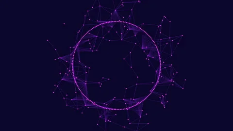 Abstract network circle intricate pattern of lines and dots on dark background Vídeo Stock 279591294