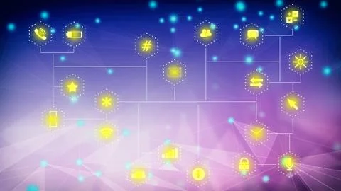 Abstract network connection apps icons background, geometric shape. 3d illust Illustrazione stock