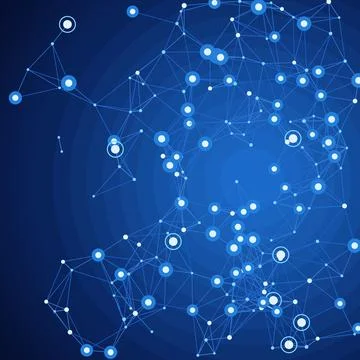 Abstract network connection background with glowing nodes and connected lines on Stock Illustration