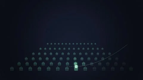 Abstract Network Connection Concept: Glowing Nodes in Dark Digital Grid wit.. Stock Footage 348415345