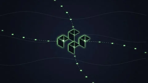 Abstract Network Connection: Futuristic Glowing Cubes and Digital Data Flow Stock Footage 348423948