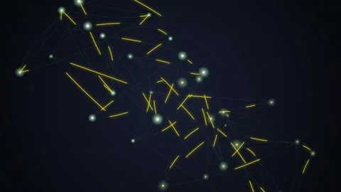 Abstract Network Connection Glowing Yellow Lines and Nodes on Dark Blue Bac.. Stock Footage 348073180