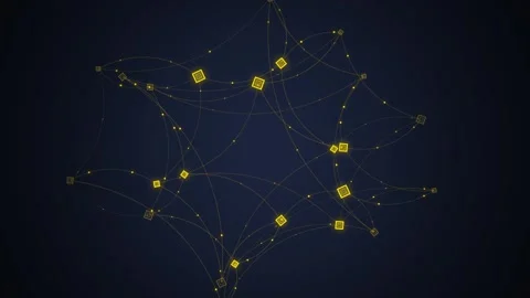 Abstract Network Connection Glowing Yellow Nodes Dark Blue Background Techn.. Stock Footage 348793747