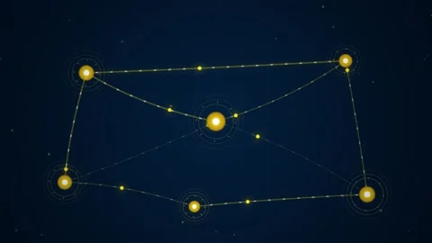 Abstract Network Connection of Golden Nodes and Lines on Dark Blue Background Stock Footage 347562138