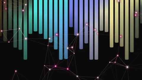 Abstract Network Connection with Gradient Bars on Black Background Stockbeeldmateriaal 332204818