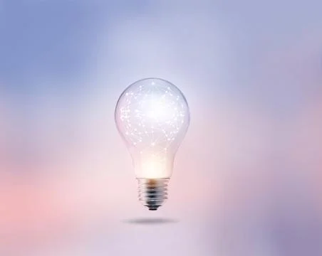 Abstract network connection in light bulb on a pastel color background 스톡 사진