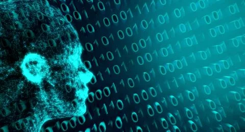 Abstract Network Connection Mesh Of Human Head On Binary Code Stock Illustration