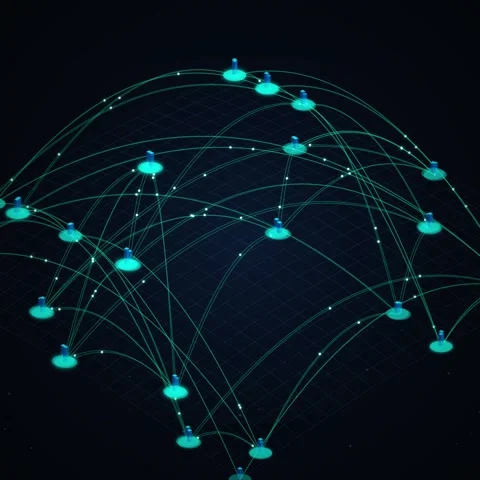 Abstract Network Connection Nodes Glowing Blue on Dark Grid Background 스톡 동영상 347265827