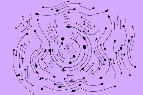 Abstract Network Connections and Flow Diagram on Purple Background With Nodes Stock-Illustration