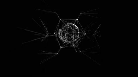 Abstract Network Connections Around Sphere with Lines and Dots on Black Stock Footage 95689080