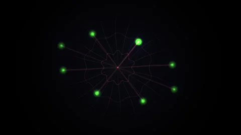 Abstract Network Connections Glowing Green Lights on Black Background. Stock Footage 333918385