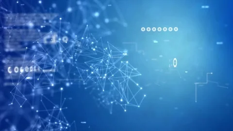 Abstract Network Connectivity: Blue Background with Illuminated Nodes and Lin Stock Footage 297015656
