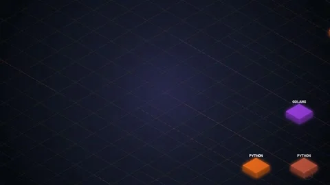 Abstract Network Data Blocks Connecting and Moving on Dark Grid Stock Footage 348412412