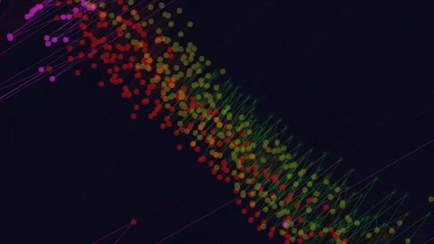 Abstract Network Data Flow: Colorful Dots Connected by Lines on Dark Backgrou Stock Footage 332496695