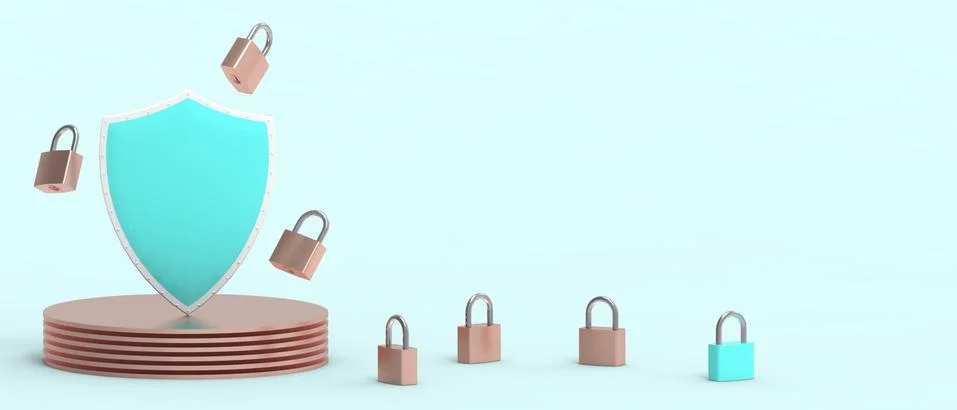 Abstract Network data security. Shield Concept for Safe and secure data on green Stock Illustration