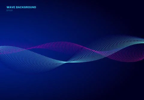 Abstract network design with particle blue and pink wave. Dynamic particles s Stock Illustration