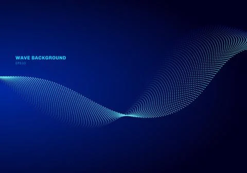 Abstract network design with particle light blue wave. Dynamic particles soun Stock Illustration