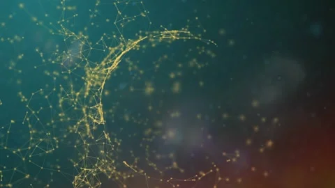 Abstract Network: Digital Geometric Web on a Vibrant Teal and Gold Background Stock Footage 341780747