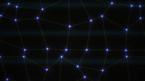 Abstract Network of Glowing Blue Dots Connected by Lines on a Dark Background Stock Footage 334502470