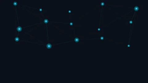Abstract network of glowing blue nodes connected by lines on black background Stock Footage 338309574