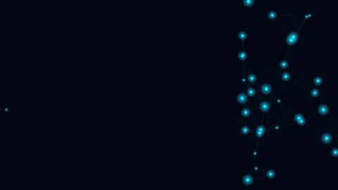 Abstract network of glowing blue nodes and connections on black background Stockbeeldmateriaal 338310446