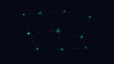 Abstract network of glowing blue nodes connected by lines on black background Stock Footage 338310757