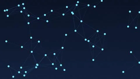 Abstract network of glowing blue nodes and connections on dark background Stock Illustration
