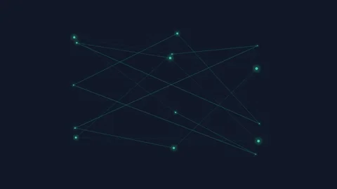 Abstract network of glowing cyan nodes connected by thin lines on dark blue Stock Footage 335145942