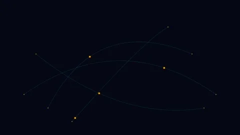 Abstract network of glowing golden nodes connected by thin dark lines Stock Footage 338310858