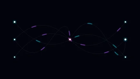 Abstract network of glowing light particles against a pitch black background 動画素材 338310881