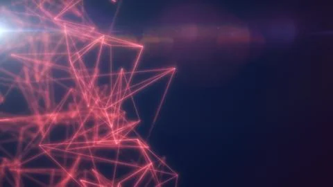Abstract network of glowing red light lines forming polygonal structures and  Illustrazione stock