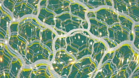 Abstract network of glowing yellow and white lines on teal an abstract Stockbeeldmateriaal 334825326