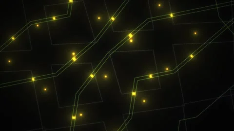 Abstract Network of Glowing Yellow Lights on Dark Background. Stock Footage 334502960