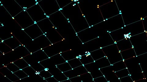 Abstract network grid with glowing nodes in cinematic motion during technol.. Video stock 346812001
