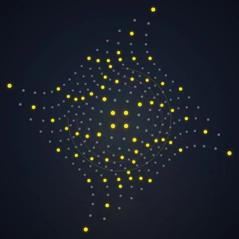 Abstract Network Grid with Glowing Yellow Nodes and Circular Patterns Stock Footage 348230384