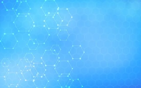 Abstract of a network of hexagons, blue gradient background. Illustrazione stock