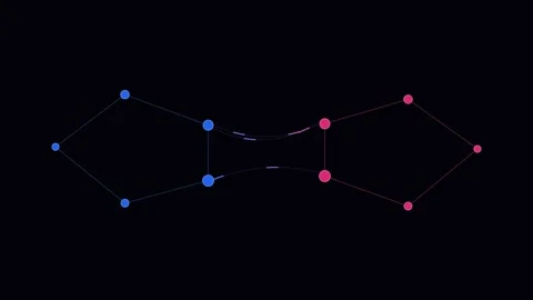 Abstract network of interconnected blue and red nodes on black background 動画素材 338310810