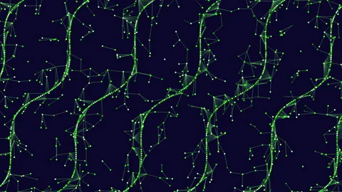 Abstract network of interconnected lines and dots in circular pattern Stock Footage 300742288