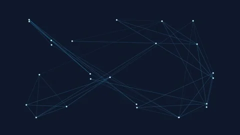 Abstract network of interconnected nodes and lines on dark blue background Vídeo Stock 336263285