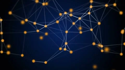 Abstract Network: Interconnected Orange Nodes and White Lines on Dark Blue .. Video stock 299242412