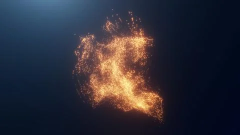 Abstract network of interconnected particles on a dark background Stockillustratie