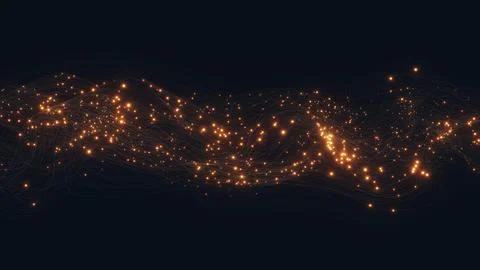 Abstract network of interconnected particles on a dark background Illustrazione stock