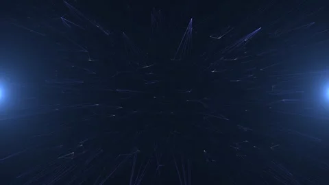 Abstract network of lines and dots with flying flares and glowing signals inside Stock Footage 247453800