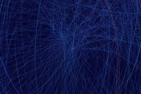 Abstract network lines illustration features a chaotic web of blue and pink.. Stock Illustration