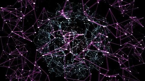 Abstract Network Mesh Node Structure with Glowing Particles on Black Background Stock Footage 346723001